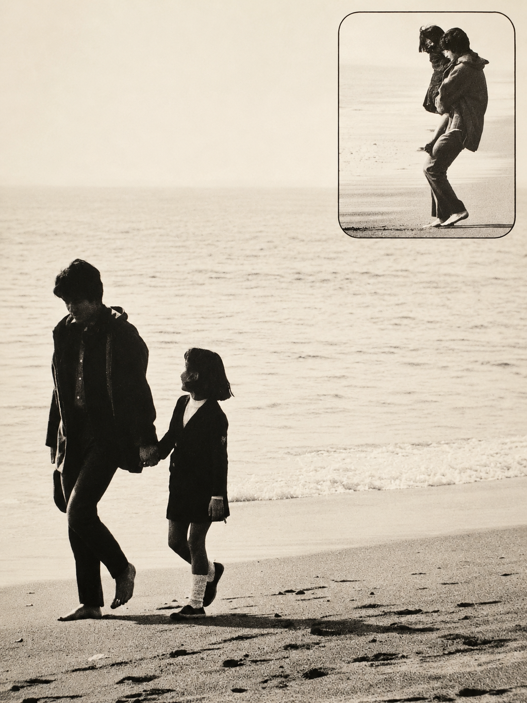 My brother and me walking by the shore