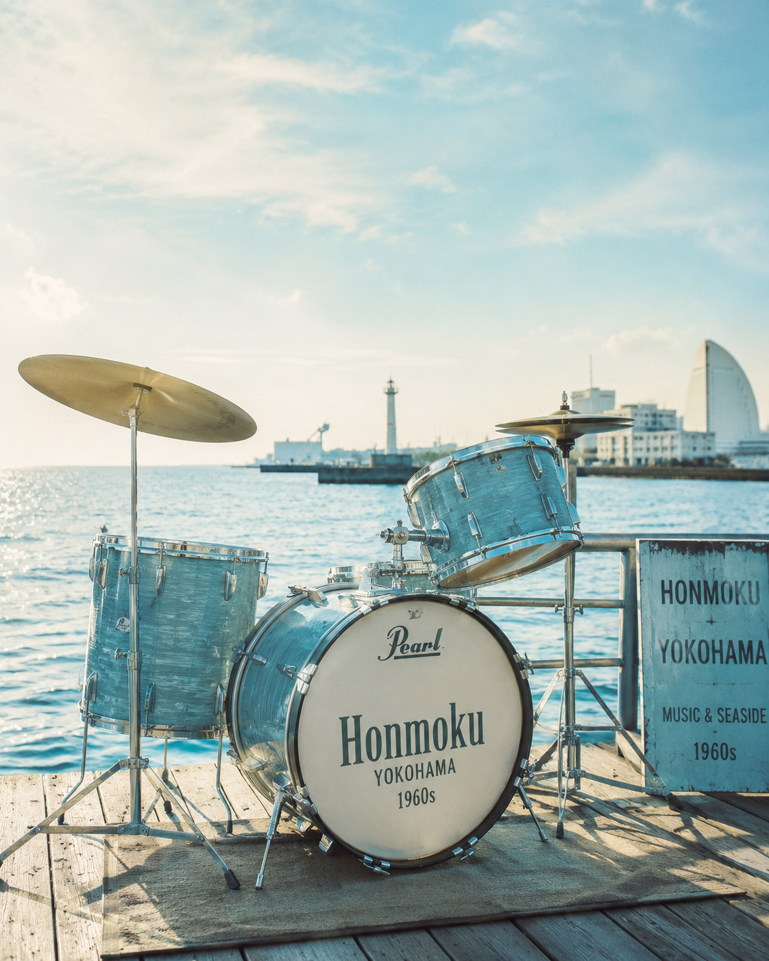 Vintage drum set by the Honmoku seaside